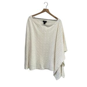 Lane Brynant Ivory Cable Knit Poncho with Asymmetrical Hem 14/20